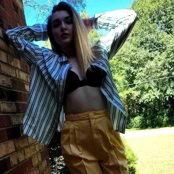 Vintage 70's Pykettes Striped Silky Button Down Top - M - Picture 2 of 11